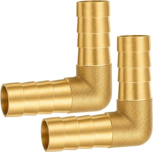 2 Pcs 1/2" PEX Fittings, 90 Degree Elbow, Brass Hose Barbed Elbow, L Right Angle Brass Barb Connector Fitting with 4Pcs Clamps for Fuel, Air, Water, Oil, Gas in Kuwait