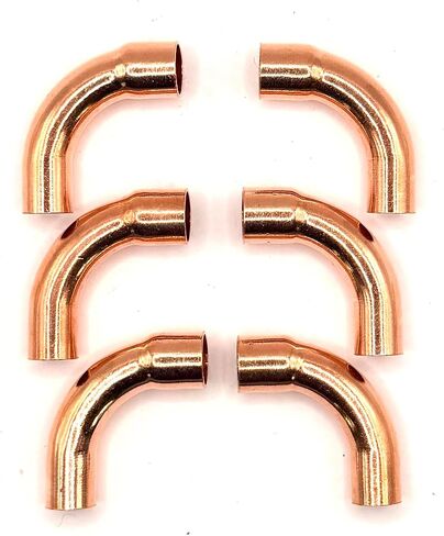 تركيب الكوع النحاسي للشارع، 3/8 بوصة، نصف قطر دوران طويل 90 درجة، لحام العرق، لتبريد HVAC ومجموعة خطوط تكييف الهواء ACR، 6 عبوات in Saudi Arabia
