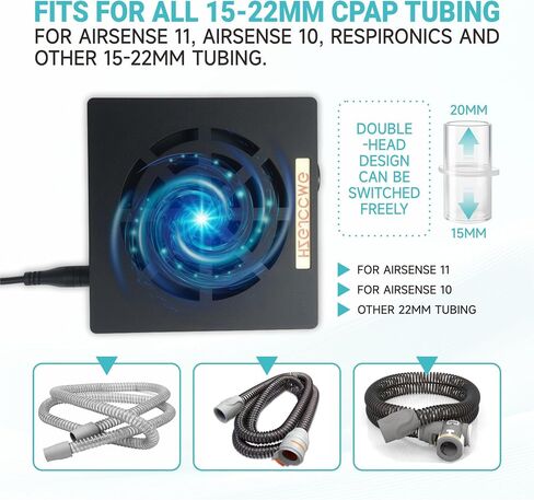 مجفف خرطوم ومنفاخ منظف CPAP، مناسب عالميًا لأنابيب CPAP مقاس 15-22 مم | إعدادات السرعة والوقت المخصصة، التجفيف السريع، حافظ على أنبوب CPAP صحيًا وملحقات خرطوم CPAP الخالية من الرطوبة in Kuwait