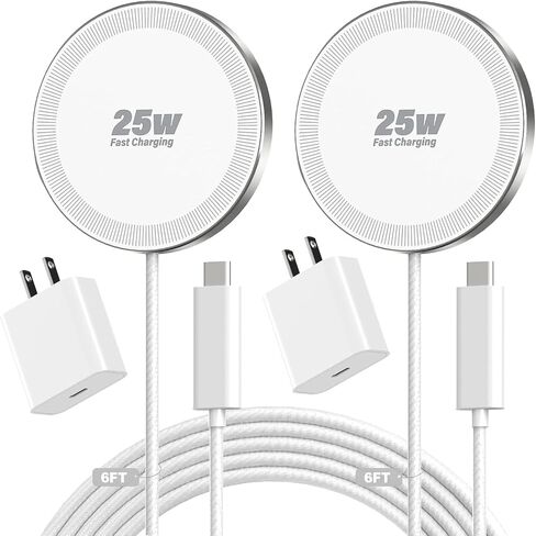 25W Magnetic Wireless Charger, 6FT Fast Charging Pad Wireless Charge for iPhone 17 16 /AirPods3/2/Pro/for Galaxy S26 Ultra/Pixel 10 Series, Portable Charger for Desk& Travel(2Pack,Black) in Kuwait