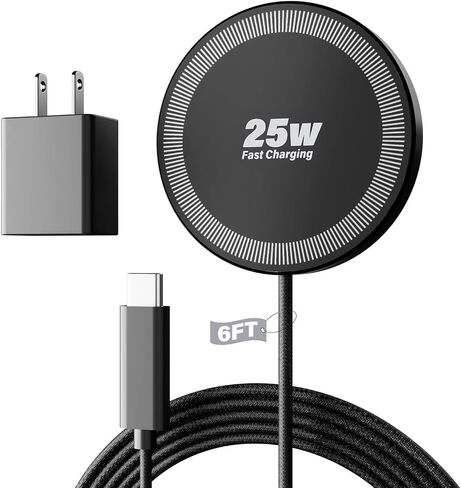 شاحن لاسلكي مغناطيسي 25 وات، قاعدة شحن سريعة 6 أقدام Qi2.2 شحن لاسلكي لهاتف iPhone 17 16 /AirPods3/2/Pro/لسلسلة Galaxy S26 Ultra/Pixel 10، شاحن محمول للمكتب والسفر (عبوتان، أسود) in Kuwait
