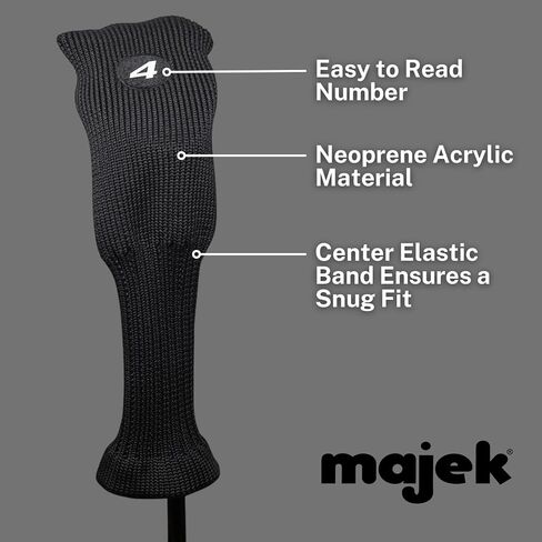 Majek All Hybrid غطاء الرأس لنادي الجولف أسود أنيق وضيق مناسب مجموعة غطاء الرأس 4-PW أغطية رأس أكريليك 4 5 6 7 8 9 PW من السهل رؤية أرقام مطرزة بيضاء كبيرة in Kuwait