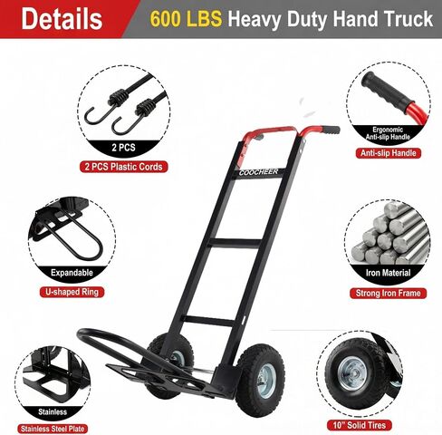 COOCHEER Heavy Duty Hand Truck, 600 LBS Capacity Aluminum Dolly Cart with 10 Inch Pneumatic Tires, Lightweight Industrial Hand Cart for Moving, Warehouse, Home and Office Use, 51 Inch Tall in Kuwait
