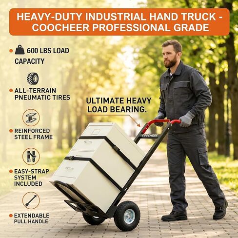 COOCHEER Heavy Duty Hand Truck, 600 LBS Capacity Aluminum Dolly Cart with 10 Inch Pneumatic Tires, Lightweight Industrial Hand Cart for Moving, Warehouse, Home and Office Use, 51 Inch Tall in Kuwait