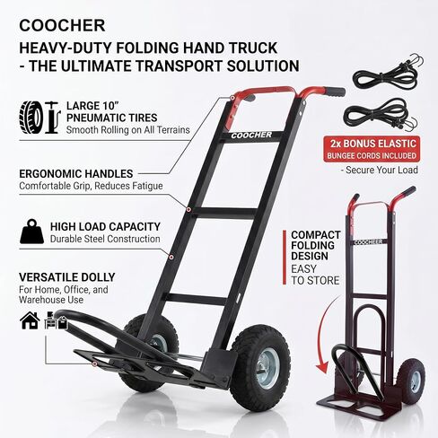 COOCHEER Heavy Duty Hand Truck, 600 LBS Capacity Aluminum Dolly Cart with 10 Inch Pneumatic Tires, Lightweight Industrial Hand Cart for Moving, Warehouse, Home and Office Use, 51 Inch Tall in Kuwait