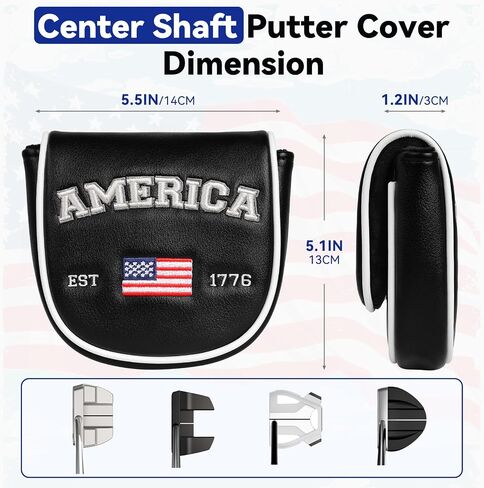 Golf Putter Cover for DF3 LAB with America Flag Center Shaft Putter Cover | USA Patriotism Magnetic Closure Black PU Leather Golf Putter Headcover Golf Gift for Men Women in Kuwait