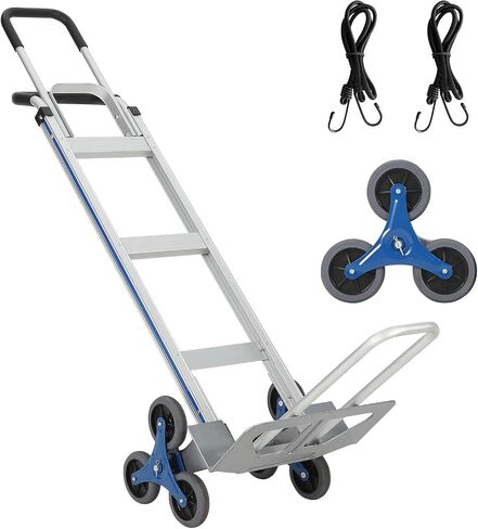 Heavy-Duty 2-in-1 Aluminum Stair Climbing Hand Truck – 600 lbs Capacity, Dual Handles, Extendable Base Plate, 6 Wheels, 2 Elastic Ropes – Versatile Trolley for Home, Warehouse, Shopping – Silver in Kuwait