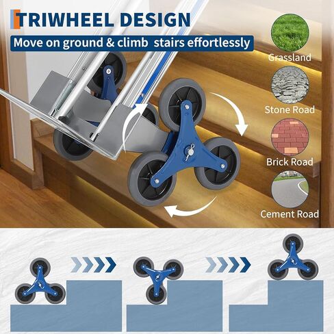 Heavy-Duty 2-in-1 Aluminum Stair Climbing Hand Truck – 600 lbs Capacity, Dual Handles, Extendable Base Plate, 6 Wheels, 2 Elastic Ropes – Versatile Trolley for Home, Warehouse, Shopping – Silver in Kuwait