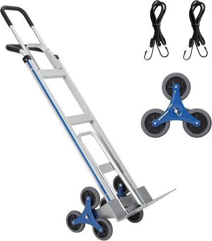 Heavy-Duty 2-in-1 Aluminum Stair Climbing Hand Truck – 600 lbs Capacity, Dual Handles, Extendable Base Plate, 6 Wheels, 2 Elastic Ropes – Versatile Trolley for Home, Warehouse, Shopping – Silver in Kuwait
