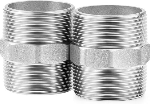 ChillWaves 304 Stainless Steel Pipe Fitting, Hex Nipple 1-1/2" NPT Male x 1-1/2" NPT Male Thread Adapter(2-PACK) in Kuwait