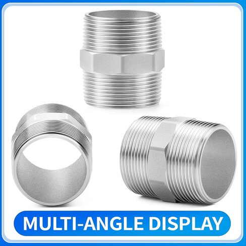 ChillWaves 304 Stainless Steel Pipe Fitting, Hex Nipple 1-1/2" NPT Male x 1-1/2" NPT Male Thread Adapter(2-PACK) in Kuwait