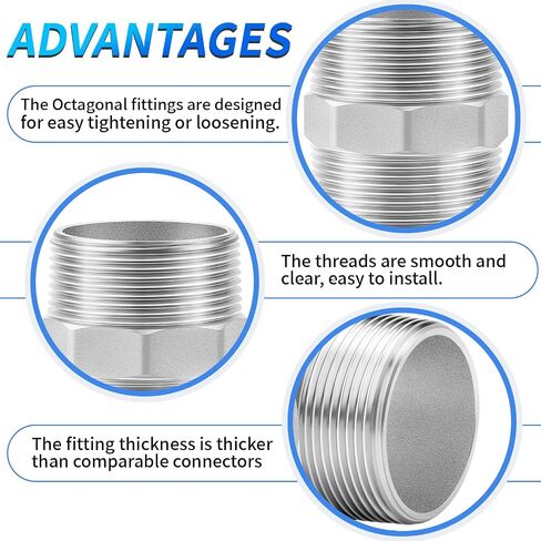 ChillWaves 304 Stainless Steel Pipe Fitting, Hex Nipple 1-1/2" NPT Male x 1-1/2" NPT Male Thread Adapter(2-PACK) in Kuwait