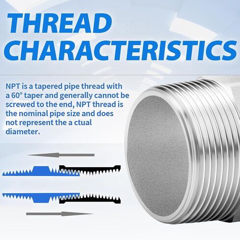 ChillWaves 304 Stainless Steel Pipe Fitting, Hex Nipple 1-1/2" NPT Male x 1-1/2" NPT Male Thread Adapter(2-PACK) in Kuwait