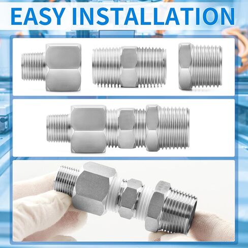 ChillWaves 304 Stainless Steel Pipe Fitting, Hex Nipple 1-1/2" NPT Male x 1-1/2" NPT Male Thread Adapter(2-PACK) in Kuwait