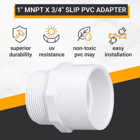 White PVC Pipe Fittings, 1 Inch NPT Male Thread PVC Pipe Fitting Adapter Connector, Sch40 PVC Pipe Coupling, Socket x NPT Male -2 pcs in Kuwait