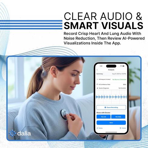 StethoAI™ 1st Gen Stethoscope Integrated with Dalia™ AI Platform — Monitor Your Key Health Indicators in One Place — Instant Analysis in 10 seconds — Effortlessly Share Your Health Readings from Anywhere with Anyone in Kuwait