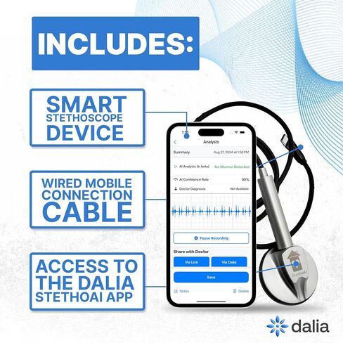StethoAI™ 1st Gen Stethoscope Integrated with Dalia™ AI Platform — Monitor Your Key Health Indicators in One Place — Instant Analysis in 10 seconds — Effortlessly Share Your Health Readings from Anywhere with Anyone in Kuwait
