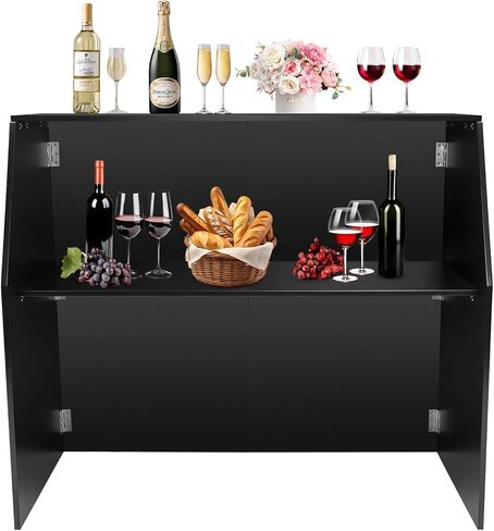 Foldable Bartender Workstation Bar, 19’’ x 47’’ x 42’’ wine Cabinet, Brown | Commercial Bar Cabinet with Top Middle Shelf, Portable Event Bar for Parties Picnics Barbecues Catering Trade Shows in Kuwait