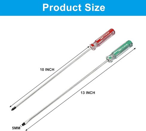 Hitefu 10 Inch Phillips and Slotted Screwdriver Set, 2PCS | Long Screwdriver, Cross Head & Flat Head, 5mm Tip, Professional Use in Kuwait