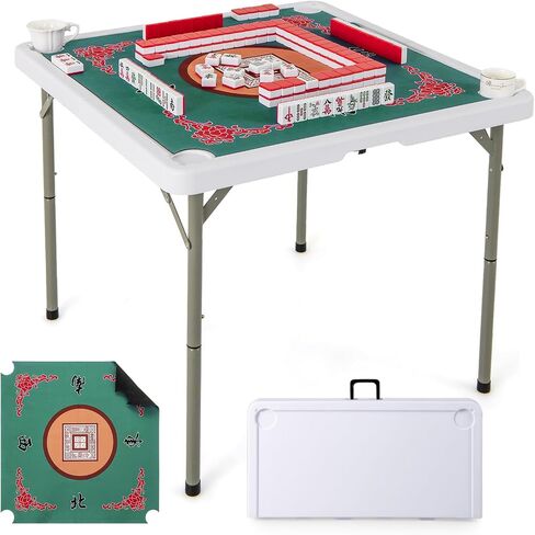 Giantex Folding Mahjong Table, 35" Square Card Table with Cup Holders, Removable Noise Reduction Mat, HDPE Tabletop, 4-Player Portable Domino Tables for Poker Blackjack Board Game (Navy) in Kuwait
