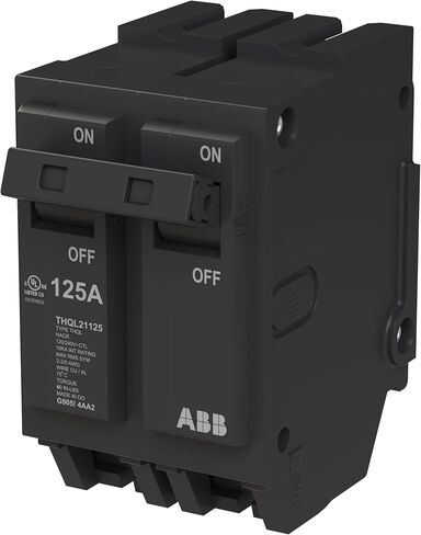 ABB Q-Line® THQL21125 Circuit Breaker • 125 Amp Double-Pole Breaker • 120/240 VAC • 10 kAIC Interrupt Rating • Thermal Magnetic Plug-On Breaker for Load Centers in Kuwait
