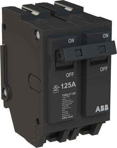 ABB Q-Line® THQL21125 Circuit Breaker • 125 Amp Double-Pole Breaker • 120/240 VAC • 10 kAIC Interrupt Rating • Thermal Magnetic Plug-On Breaker for Load Centers in Kuwait