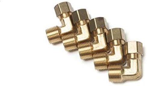 LTWFITTING 3/8 بوصة OD × 3/8 بوصة ذكر NPT 90 درجة كوع ضغط، تركيب ضغط نحاسي (عبوة من 5) in Saudi Arabia