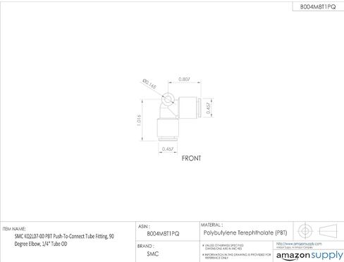 SMC KQ2L07-00A PBT تركيب أنبوب الدفع للتوصيل، كوع اتحاد 90 درجة، أنبوب 1/4 بوصة OD in Kuwait