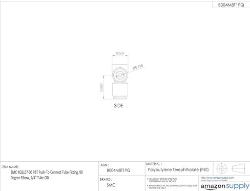 SMC KQ2L07-00A PBT تركيب أنبوب الدفع للتوصيل، كوع اتحاد 90 درجة، أنبوب 1/4 بوصة OD in Kuwait