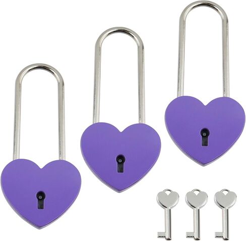 T Tulead Heart Locks Zinc Alloy Heart Shaped Padlocks Purple, 3.86"×1.73", 3PCS with Key, for Locker, Diary Book, Jewelry Box in Kuwait
