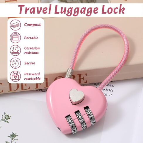 3Pcs 3 Digit Combination Lock for Locker, Pink Heart Locker Lock, Mini Luggage Locks Cute Combo Locks for Backpack Luggage Lockers Jewelry Boxes in Kuwait