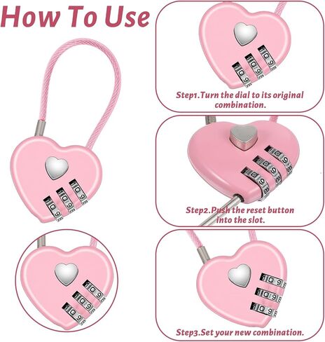 3Pcs 3 Digit Combination Lock for Locker, Pink Heart Locker Lock, Mini Luggage Locks Cute Combo Locks for Backpack Luggage Lockers Jewelry Boxes in Kuwait