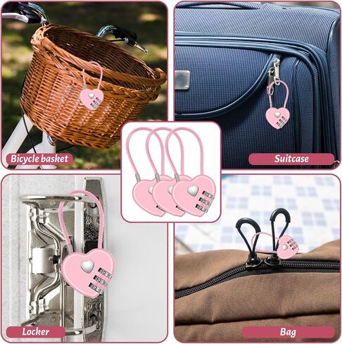 3Pcs 3 Digit Combination Lock for Locker, Pink Heart Locker Lock, Mini Luggage Locks Cute Combo Locks for Backpack Luggage Lockers Jewelry Boxes in Kuwait