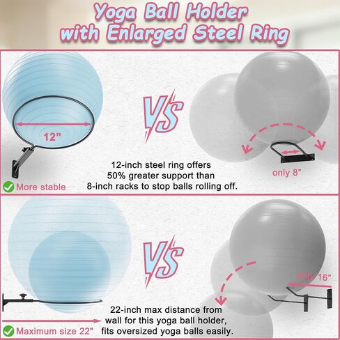 Yoga Ball Wall Mount(2PCS), Adjustable Exercise Ball Holder,Compatible with 14 to 30 Inch Stability Ball, for Home Gym, Storage Room & Physical Therapy Clinic in Kuwait