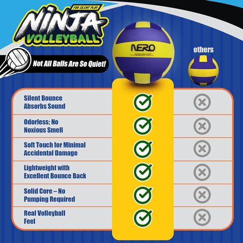 كرة الطائرة الصامتة الناعمة للأماكن المغلقة من NERO SPORT Ninja للأطفال - كرة طائرة إسفنجية صامتة للتمرين في الأماكن المغلقة | كرة تدريب الكرة الطائرة ذات الملمس الناعم بدون لدغة in Kuwait