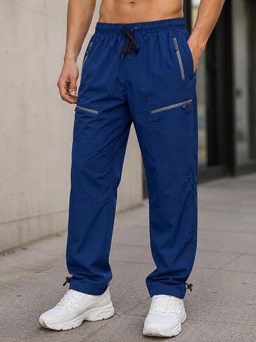 Mens Athletic Pants Zipper Pockets Cargo Joggers Workout Track Pants for Men in Kuwait