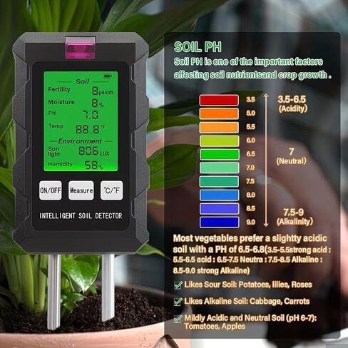 6 in 1 soil Moisture Sunlight Ph Meter .1pc for Temperature, Humidity, Soil Fertility .Garden Plants Flowers Sensor in Kuwait