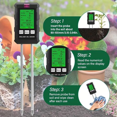 6 in 1 soil Moisture Sunlight Ph Meter .1pc for Temperature, Humidity, Soil Fertility .Garden Plants Flowers Sensor in Kuwait