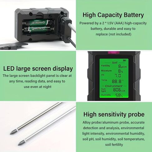 6 in 1 soil Moisture Sunlight Ph Meter .1pc for Temperature, Humidity, Soil Fertility .Garden Plants Flowers Sensor in Kuwait