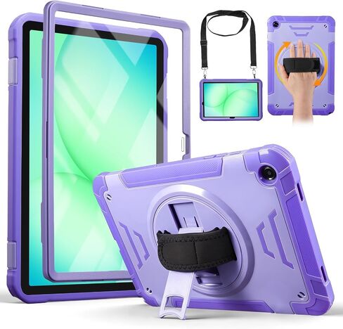 حافظة CoBak متينة لهاتف Samsung Galaxy Tab A11+ Plus 11" 2025/A9+ 11" 2023، مقاومة للصدمات من الدرجة العسكرية مع واقي شاشة مدمج، حامل دوار 360 درجة مع حزام اليد/الكتف، أسود in Kuwait