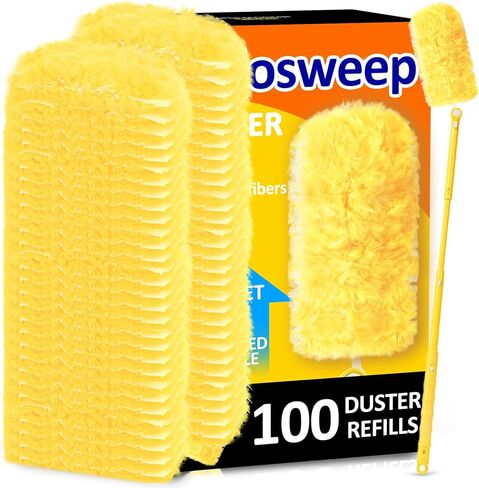Duster Refills for Swiffer 100 Count with 1 Handle, Heavy Duty 4X Microfiber 360° Swivel Disposable Dusting Pads for Multi-Surface Cleaning - Unscented in Kuwait