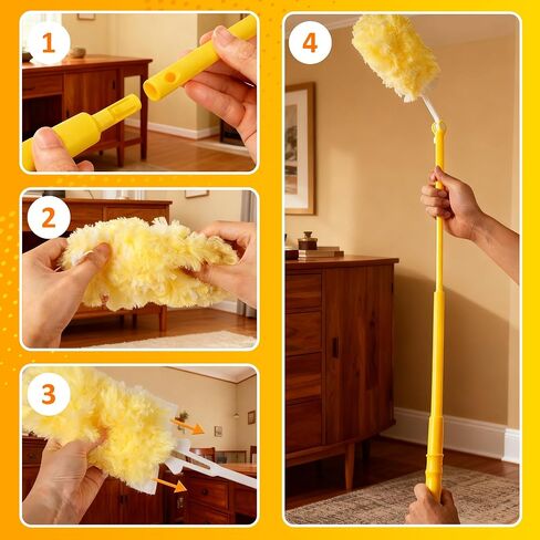 Duster Refills for Swiffer 100 Count with 1 Handle, Heavy Duty 4X Microfiber 360° Swivel Disposable Dusting Pads for Multi-Surface Cleaning - Unscented in Kuwait