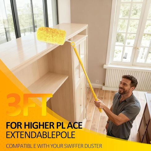 Duster Refills for Swiffer 100 Count with 1 Handle, Heavy Duty 4X Microfiber 360° Swivel Disposable Dusting Pads for Multi-Surface Cleaning - Unscented in Kuwait