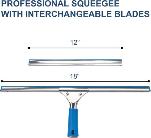 Professional Squeegee for Window Cleaning, 18" Window Squeegee for Shower Glass Door, Stainless Steel Rubber Squeegee Includes 12" Replacement Blades in Kuwait