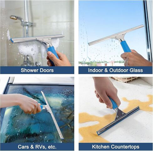 Professional Squeegee for Window Cleaning, 18" Window Squeegee for Shower Glass Door, Stainless Steel Rubber Squeegee Includes 12" Replacement Blades in Kuwait