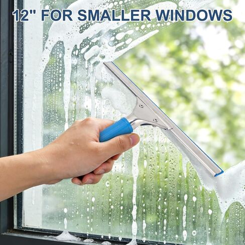 Professional Squeegee for Window Cleaning, 18" Window Squeegee for Shower Glass Door, Stainless Steel Rubber Squeegee Includes 12" Replacement Blades in Kuwait
