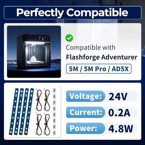 4 قطع AD5M مجموعة إضاءة LED بديلة لـ Flashforge Adventurer 5M / 5M Pro، تتميز بلوحة إضاءة LED 24 فولت مع 7 مصابيح LED لتعزيز سطوع الغرفة، شريط إضاءة LED للطابعة ثلاثية الأبعاد in Kuwait