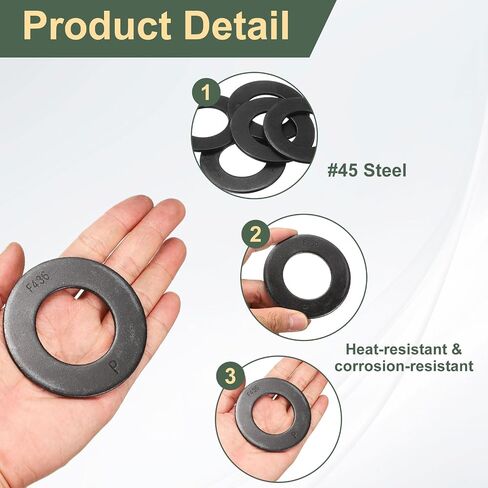 uxcell 5 Pcs SAE 1-1/2" Black Flat Washers, 45# Steel SAE Metal Washer for Screws and Bolts (ASTM F436) in Kuwait