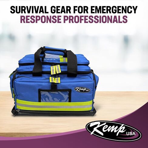 حقيبة Kemp USA الكبيرة للصدمات EMS باللون الأزرق الملكي لتخزين معدات الطوارئ الطبية للمستجيبين الأوائل EMT 600D نايلون متعدد الأقسام للإسعافات الأولية وحامل معدات الاستعداد in Kuwait