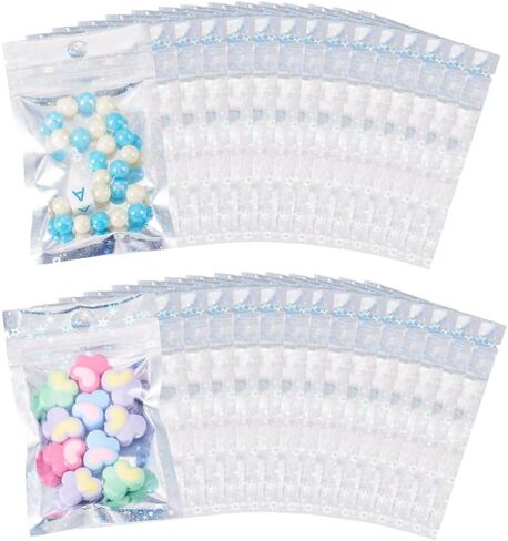 60Pcs Silver Rectangle Glitter Holographic Plastic Zip Bags Organizer Storage Resealable Packaging Self Seal Bag 12x7.5x0.01cm in Kuwait
